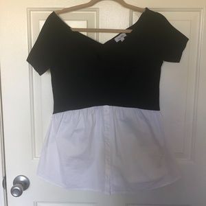 Nicole Miller Black White Blouse